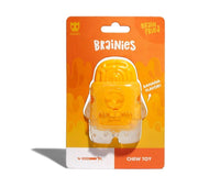 ZeeDog Brain Fried Banana blue chew toy with brains on top in its packaging