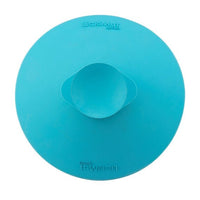 A turquoise rubber bowl back with a suction cup at the back.