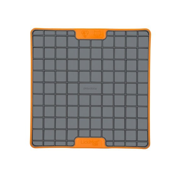 A orange square hard case rubber mat with squares inside.