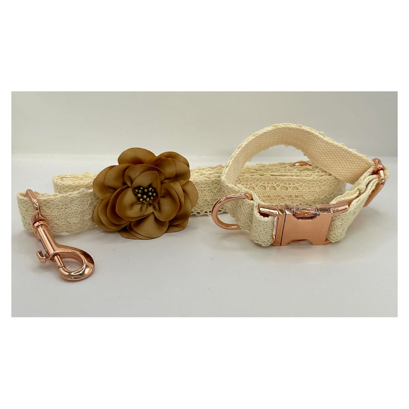 Lace Flower Dog Collar and Lead / Leash Set