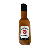 Bourbon Whiskey bottle themed plush dog toy