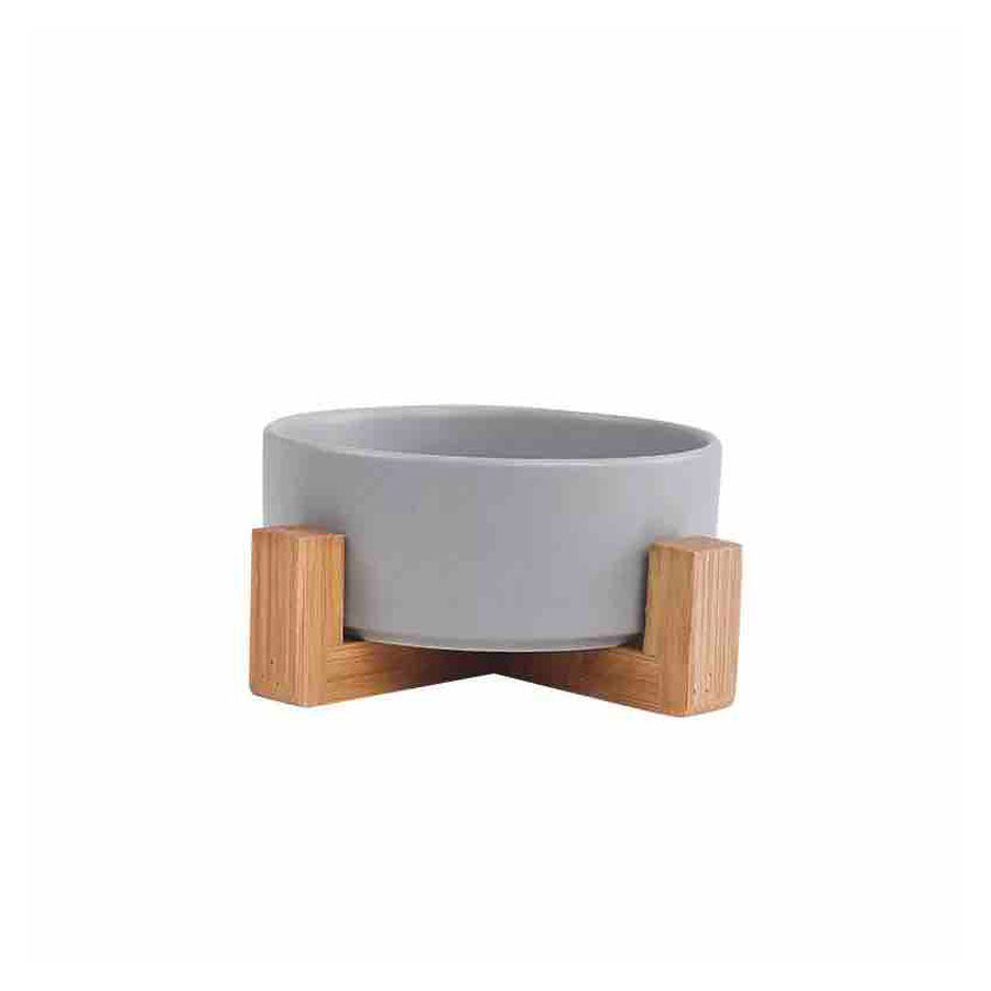 Ceramic Dog Bowl with Wooden Stand