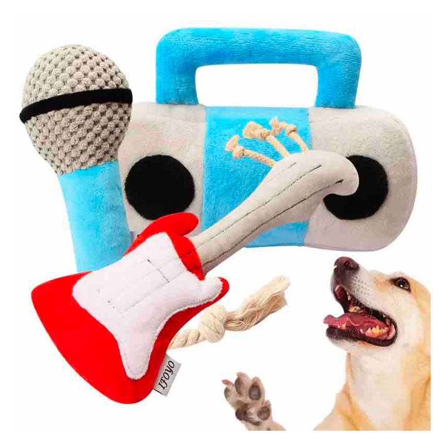 Guitar Themed Squeaky Dog Plush Toy