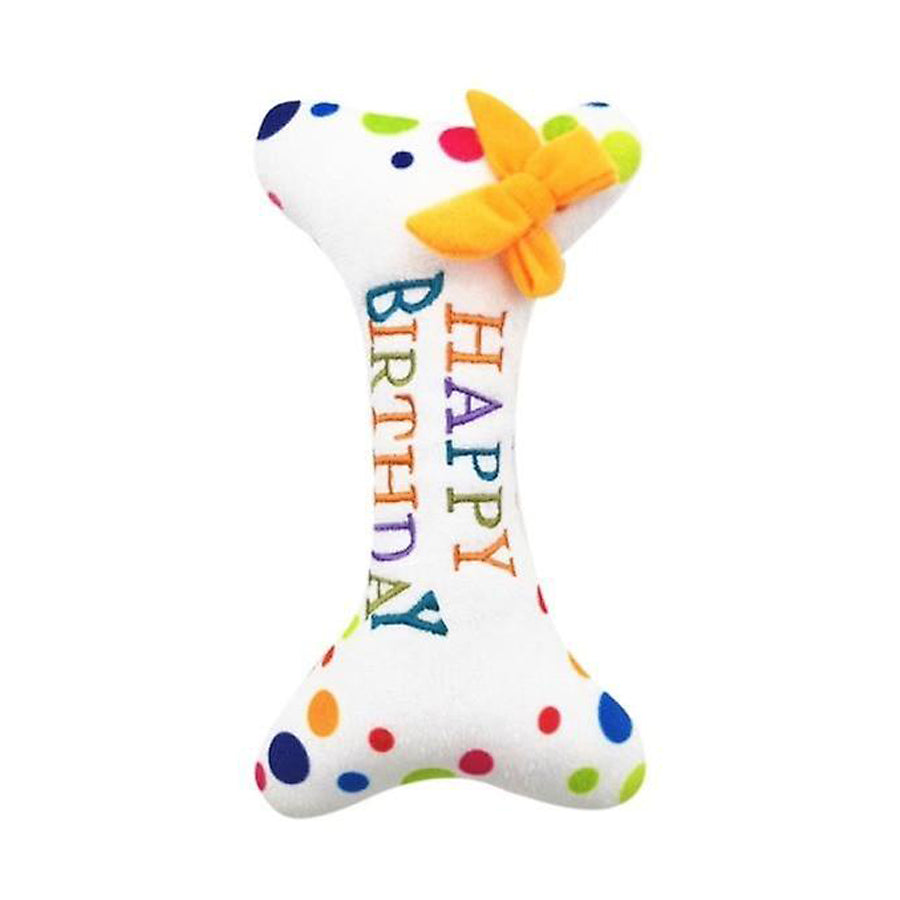 Birthday Bone Soft Plush Squeaker Dog Toy